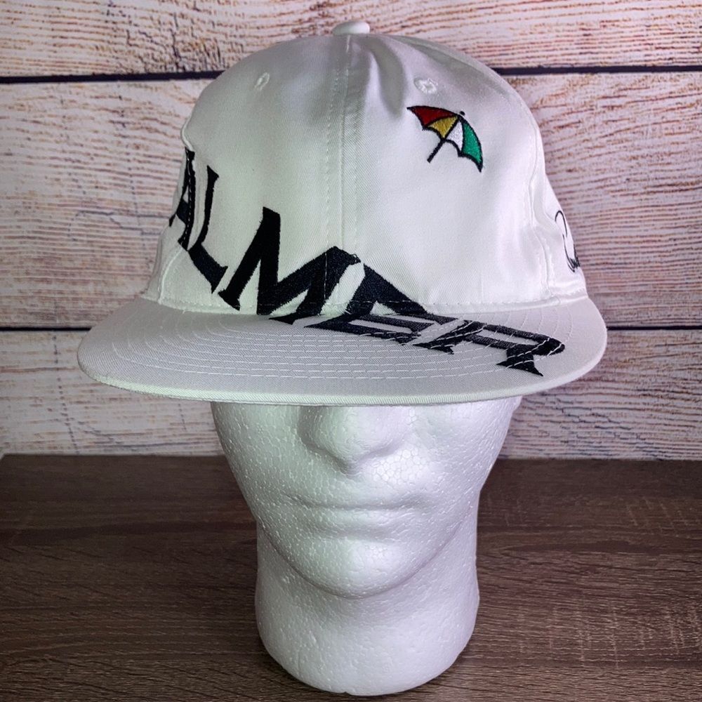 Vintage Mens Arnold Palmer White & Black Adjustable Duckster Hat